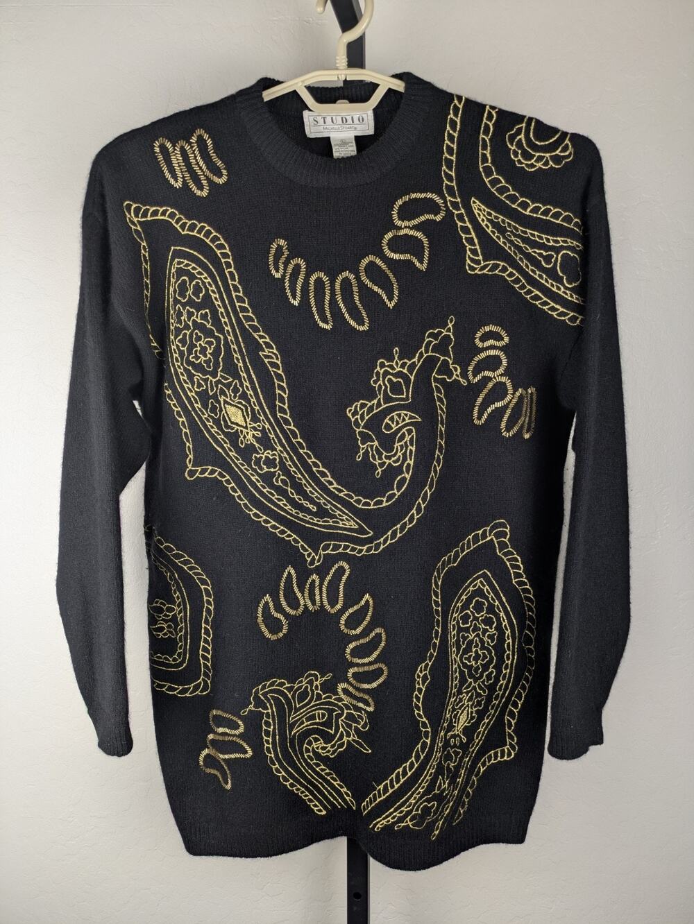 Vintage Michelle Stuart Lambswool Angora Pullover Sweater black gold